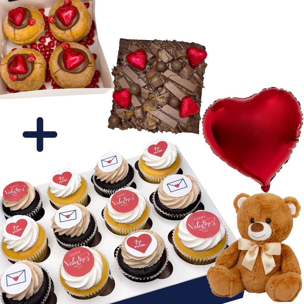 12x Happy Valentine's Cupcake + Love Donut Box + Love Brownie + Teddy bear