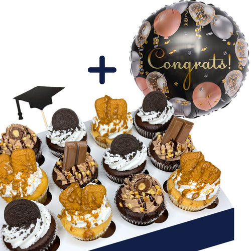 Graduation 12x Assorted Ooze Cupcakes + Congrats balloon